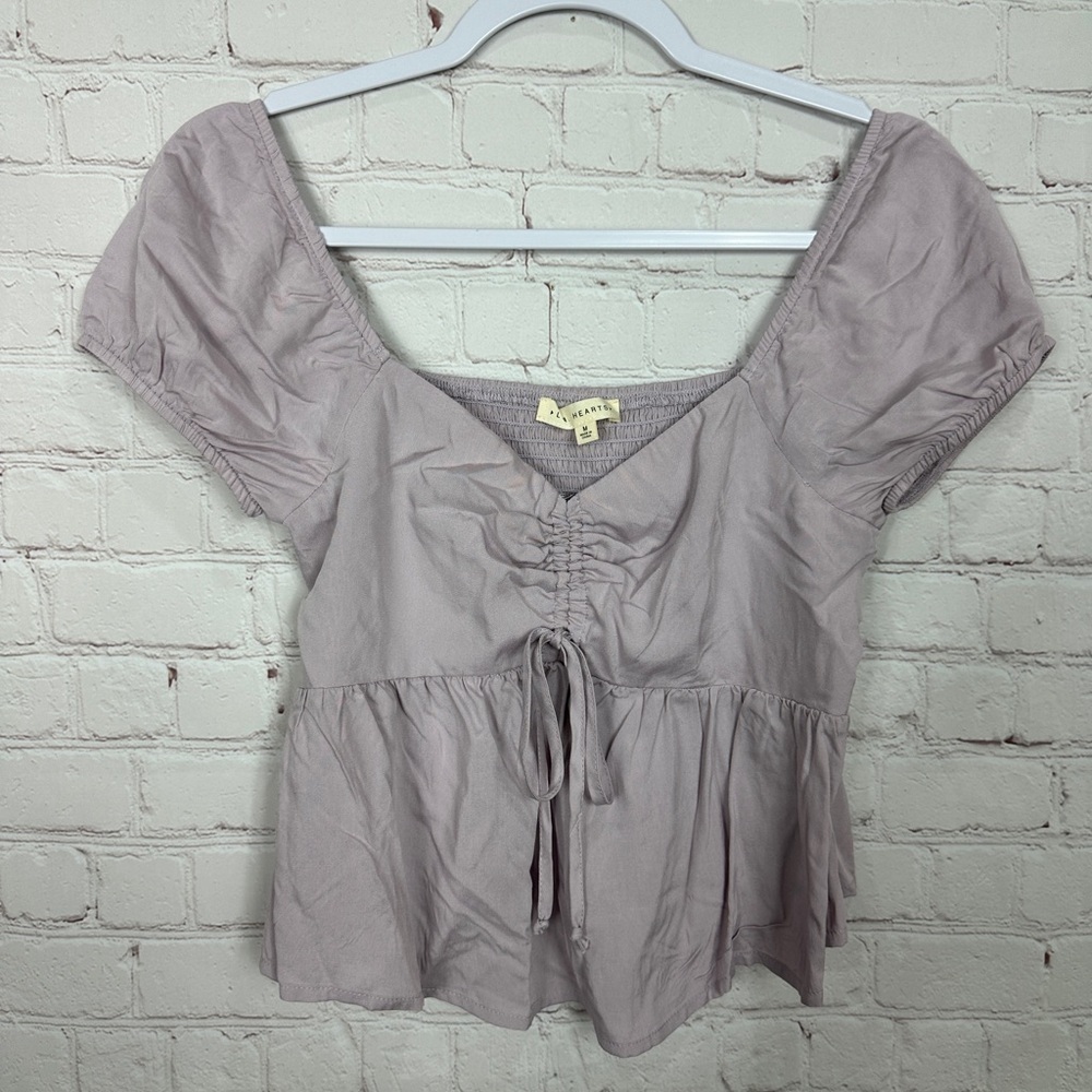 L.A. HEARTS‎ purple off shoulder cinch v-neck crop top blouse shirt, sz M GUC